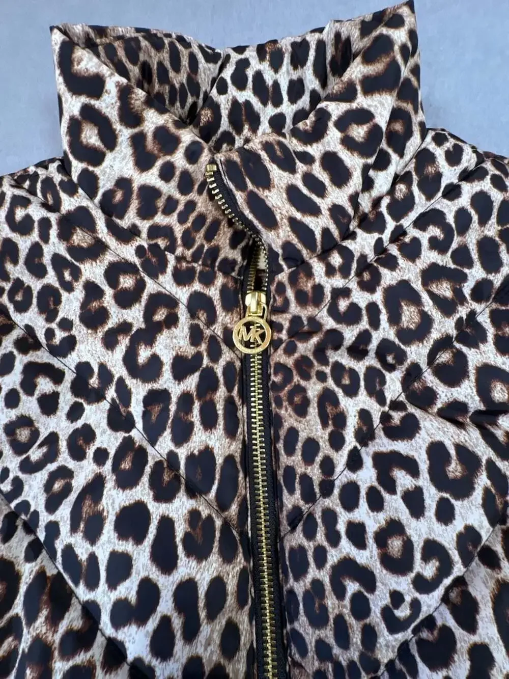 Michael Kors Women's Leopard Print Quilted Puffer Vest with Logo Zipper Pull